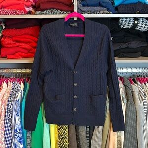 Kallspin navy cable knit long sleeve v neck cardigan size S